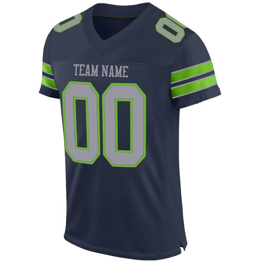 Custom Navy Light Gray-Neon Green Mesh Authentic Football Jersey - Sky-Custom