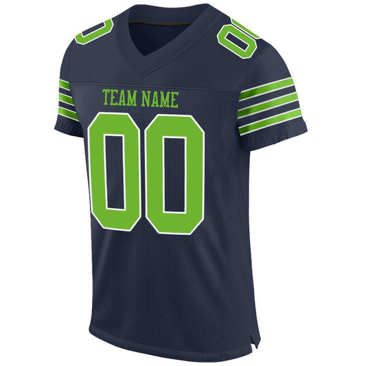 Custom Navy Neon Green-White Mesh Authentic Football Jersey - Sky-Custom