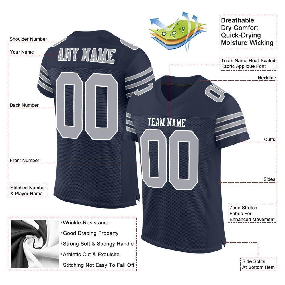 Custom Navy Gray-White Mesh Authentic Football Jersey - Sky-Custom