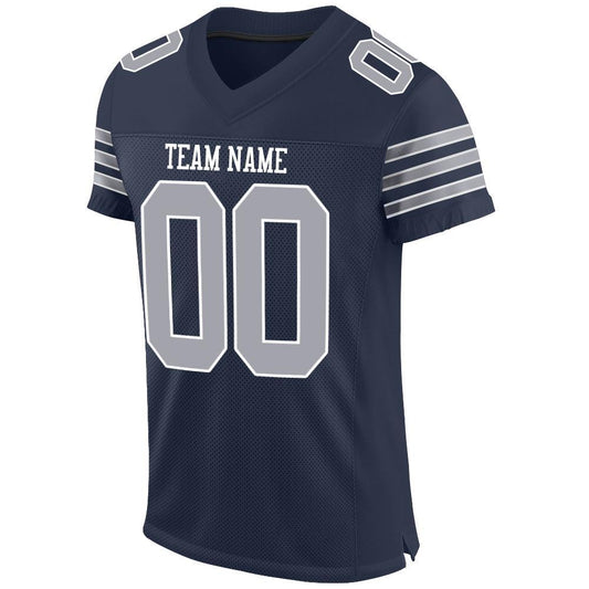 Custom Navy Gray-White Mesh Authentic Football Jersey - Sky-Custom