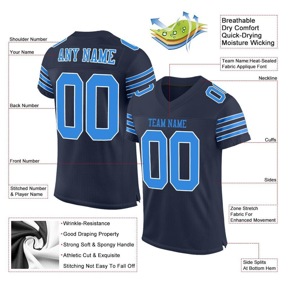 Custom Navy Powder Blue-White Mesh Authentic Football Jersey - Sky-Custom