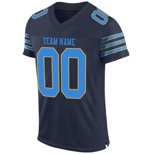 Custom Navy Powder Blue-Gold Mesh Authentic Football Jersey - Sky-Custom