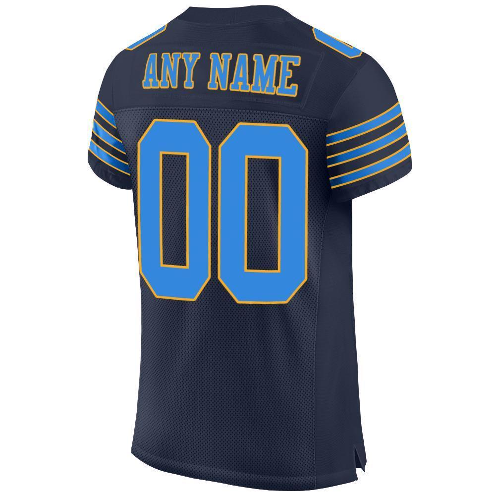 Custom Navy Powder Blue-Gold Mesh Authentic Football Jersey - Sky-Custom