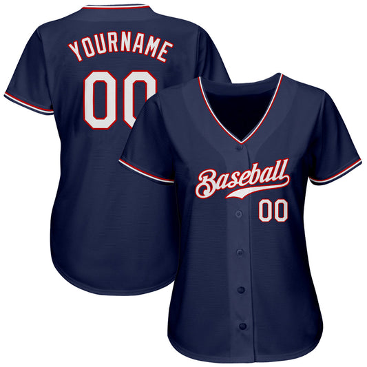 Custom Navy White-Red Authentic Baseball Jersey - Sky-Custom