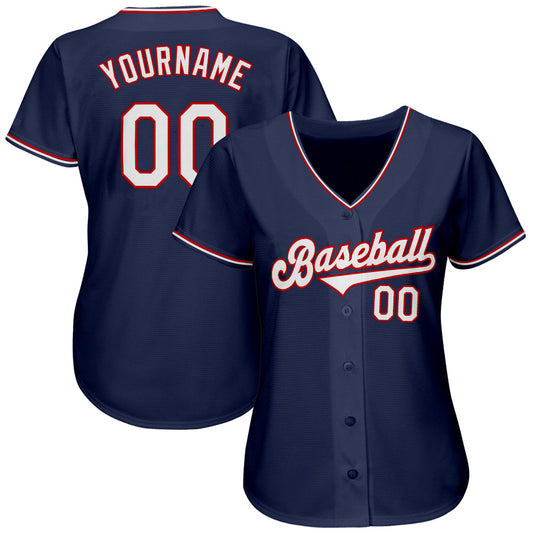 Custom Navy White-Red Authentic Baseball Jersey - Sky-Custom