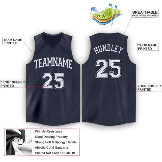 Custom Navy White V-Neck Basketball Jersey - Sky-Custom