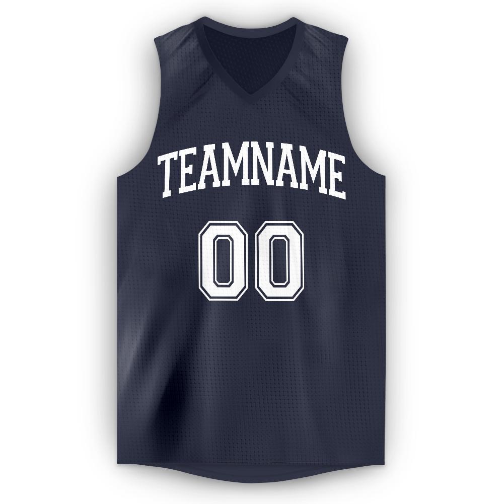 Custom Navy White V-Neck Basketball Jersey - Sky-Custom