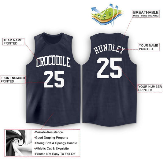 Custom Navy White Round Neck Basketball Jersey - Sky-Custom