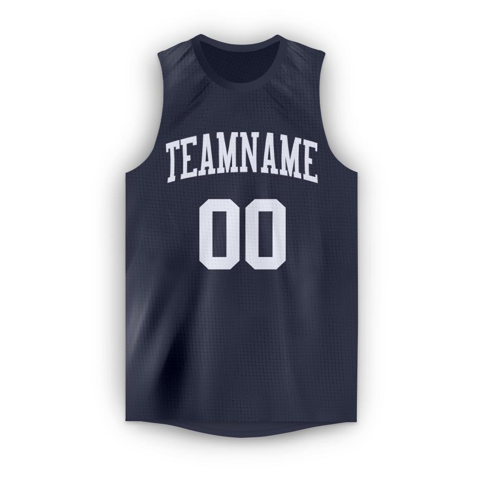 Custom Navy White Round Neck Basketball Jersey - Sky-Custom