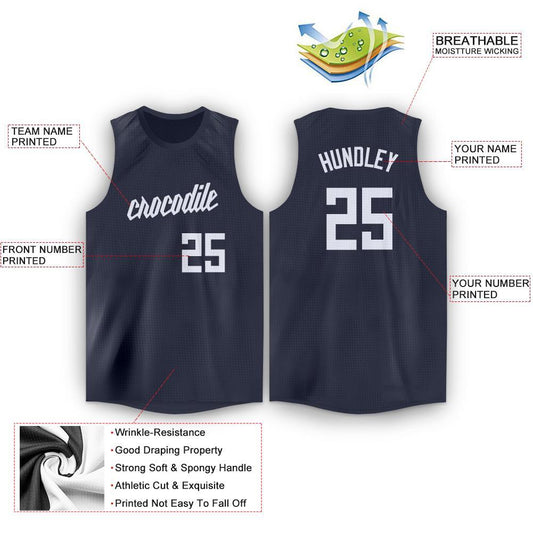 Custom Navy White Round Neck Basketball Jersey - Sky-Custom