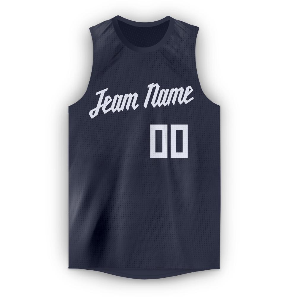 Custom Navy White Round Neck Basketball Jersey - Sky-Custom