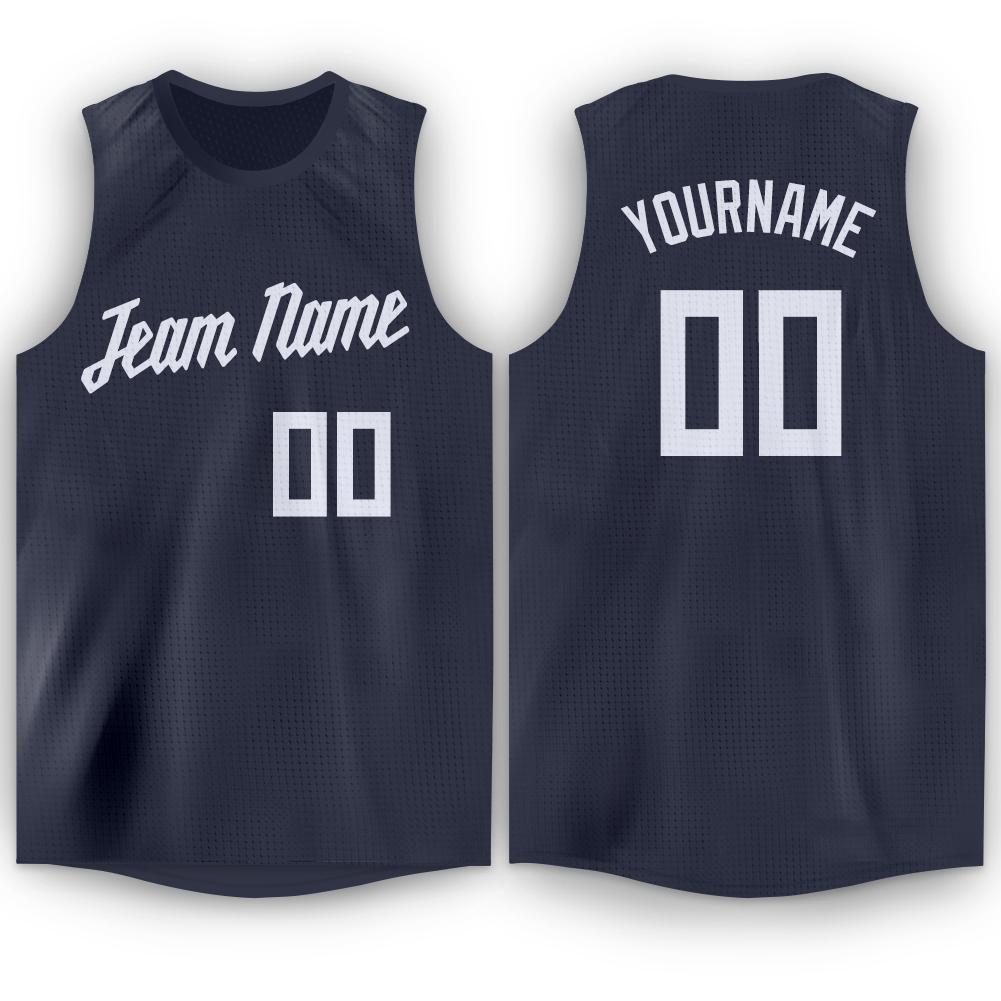 Custom Navy White Round Neck Basketball Jersey - Sky-Custom