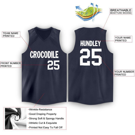 Custom Navy White V-Neck Basketball Jersey - Sky-Custom