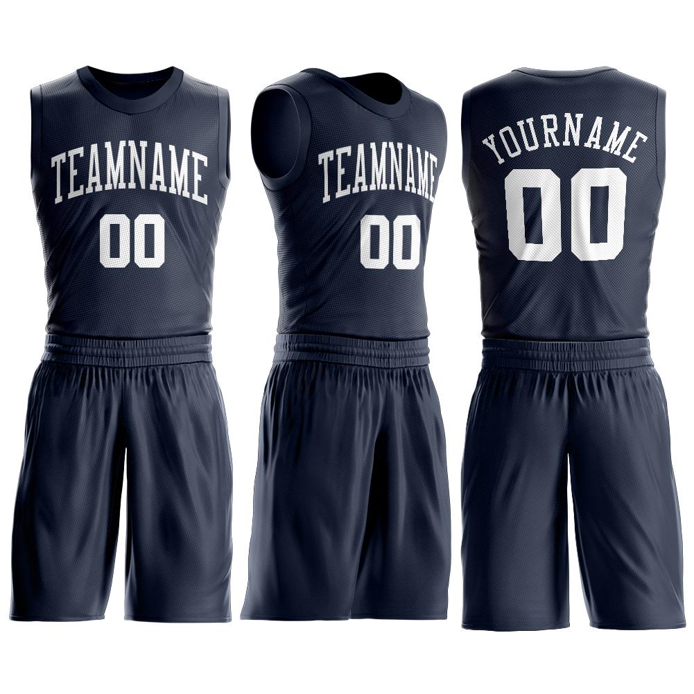 Custom Navy White Round Neck Suit Basketball Jersey - Sky-Custom