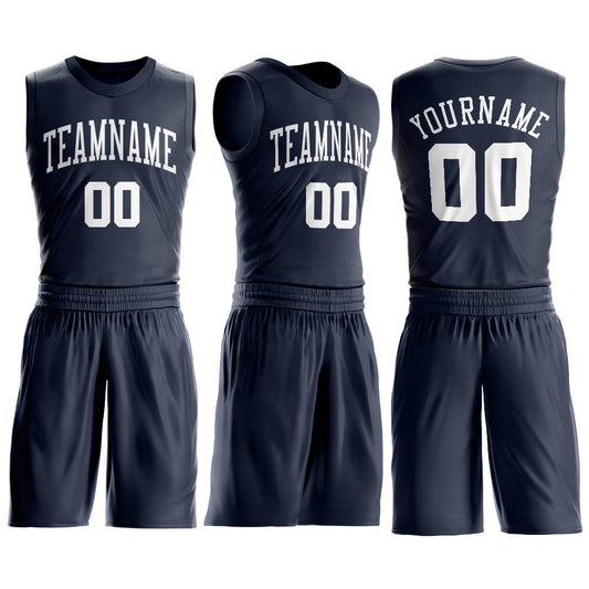 Custom Navy White Round Neck Suit Basketball Jersey - Sky-Custom