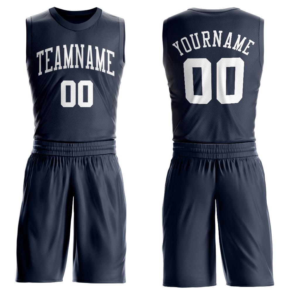 Custom Navy White Round Neck Suit Basketball Jersey - Sky-Custom