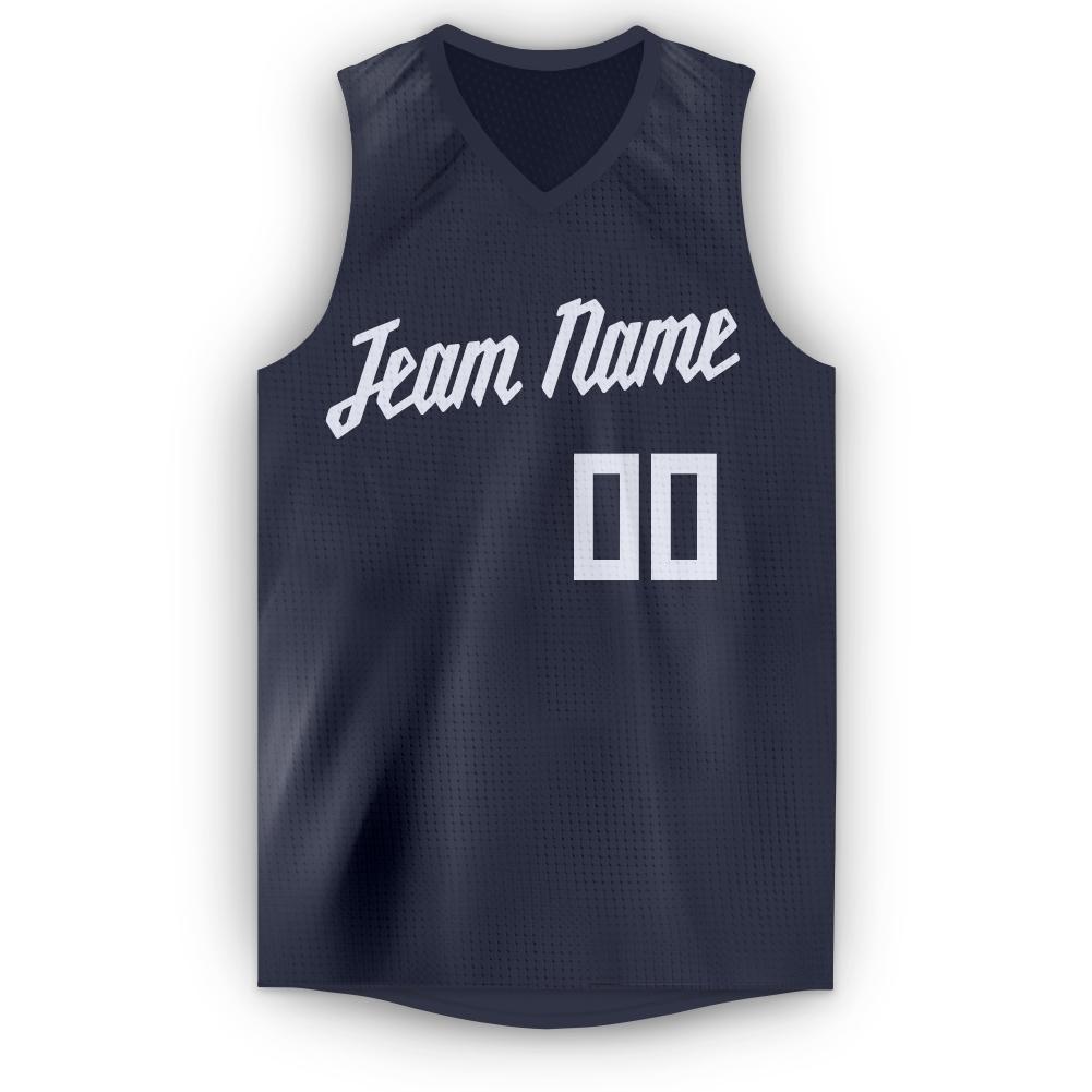 Custom Navy White V-Neck Basketball Jersey - Sky-Custom