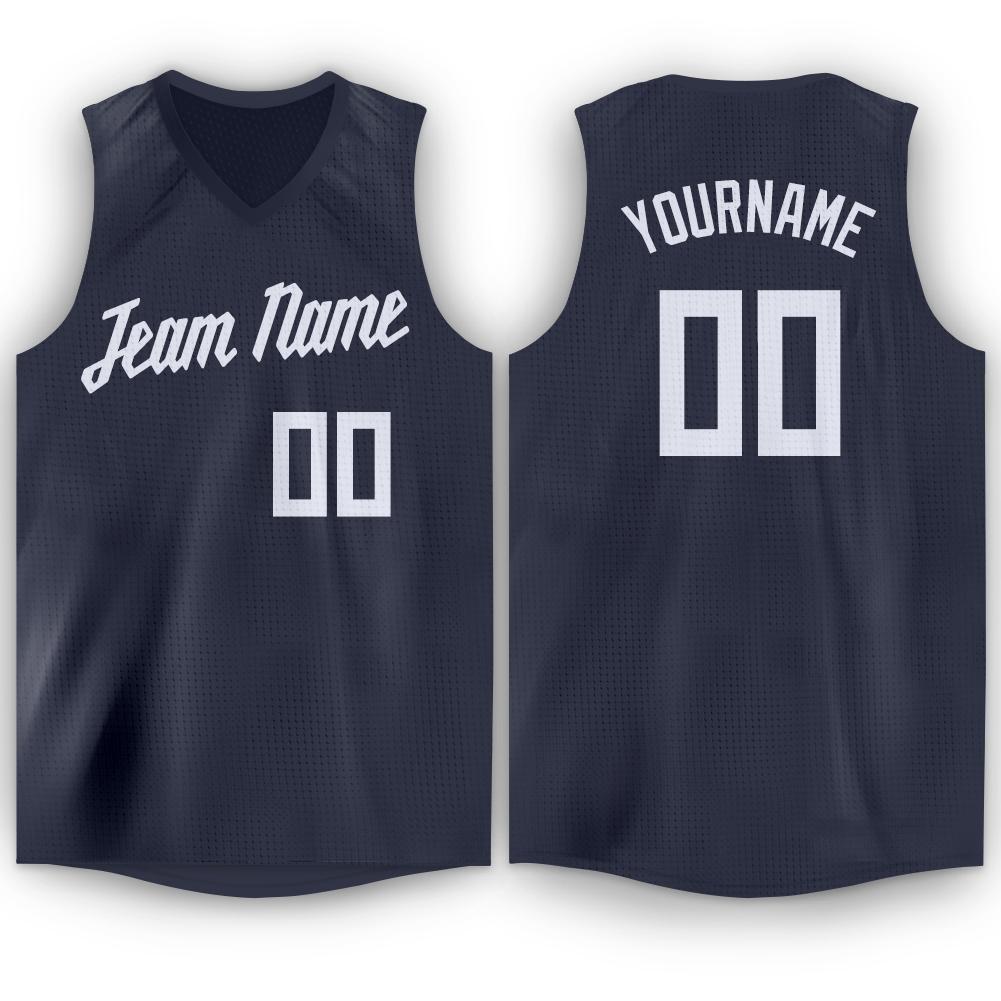 Custom Navy White V-Neck Basketball Jersey - Sky-Custom