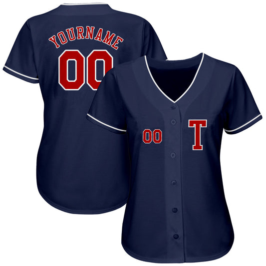 Custom Navy Red-White Authentic Baseball Jersey - Sky-Custom