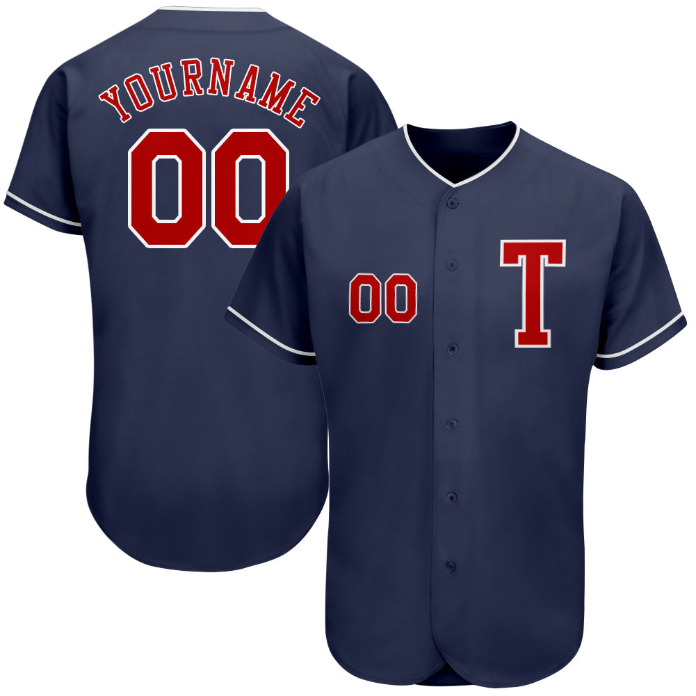 Custom Navy Red-White Authentic Baseball Jersey - Sky-Custom