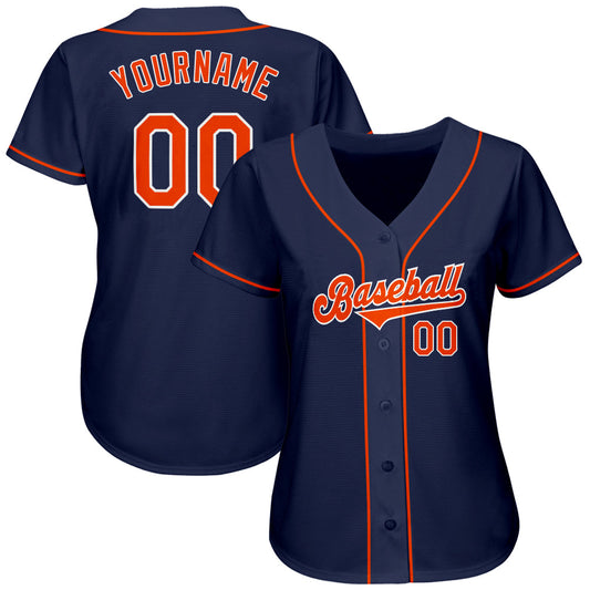 Custom Navy Orange-White Authentic Baseball Jersey - Sky-Custom