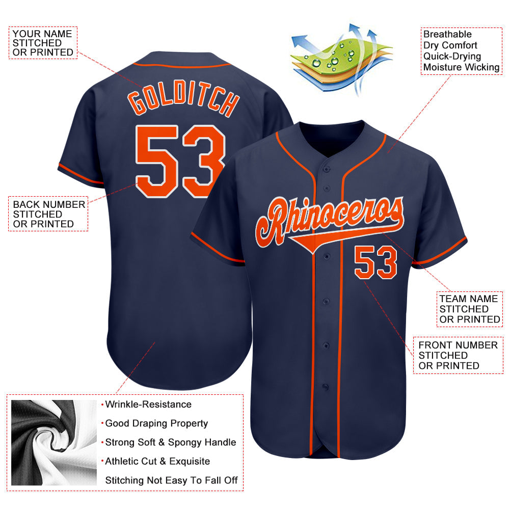 Custom Navy Orange-White Authentic Baseball Jersey - Sky-Custom
