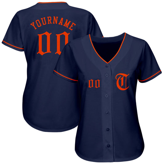 Custom Navy Orange Authentic Baseball Jersey - Sky-Custom