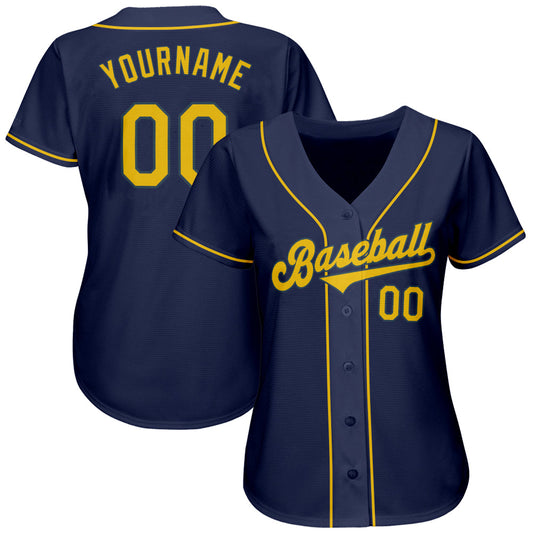 Custom Navy Gold Authentic Baseball Jersey - Sky-Custom