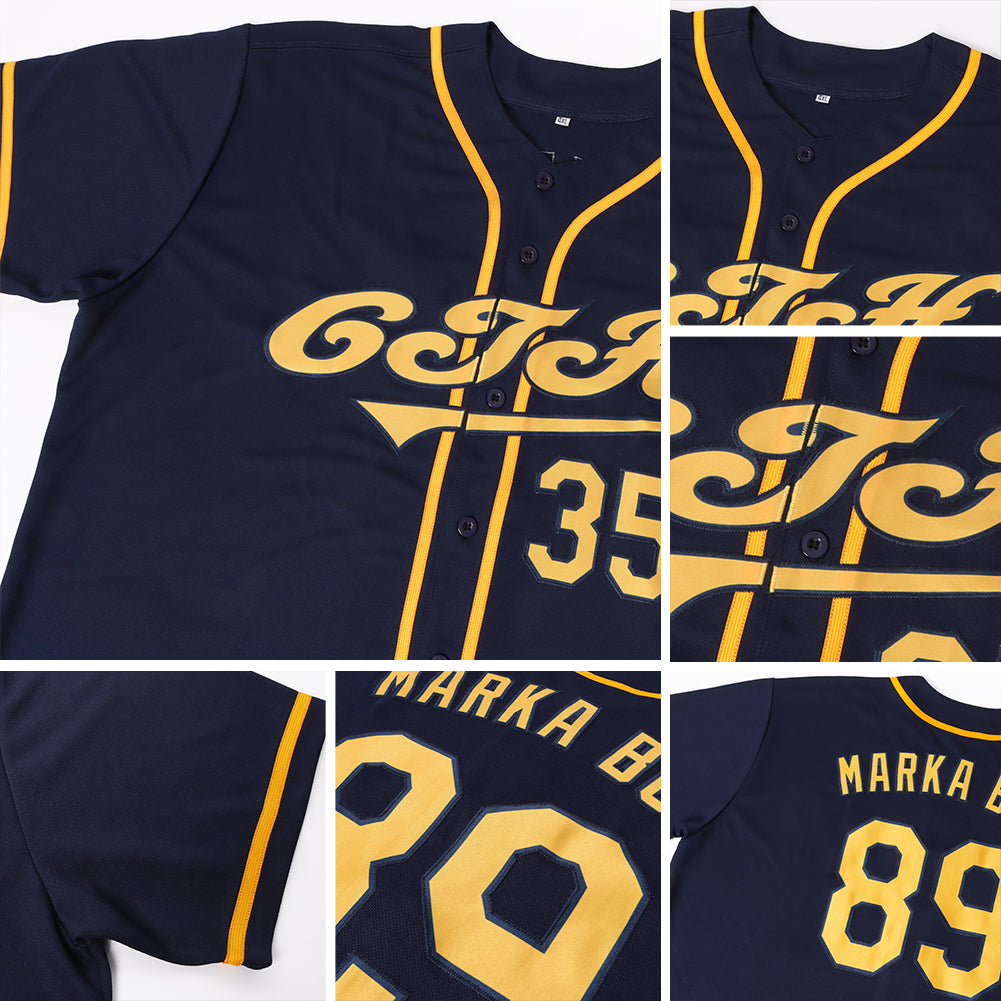 Custom Navy Gold Authentic Baseball Jersey - Sky-Custom