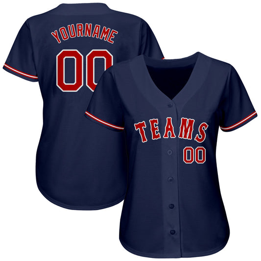 Custom Navy Red-White Authentic Baseball Jersey - Sky-Custom