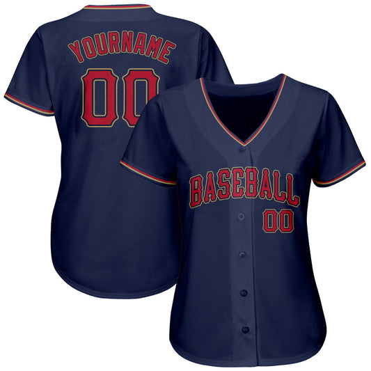 Custom Navy Red-Old Gold Authentic Baseball Jersey - Sky-Custom