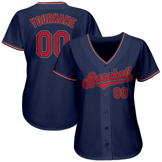 Custom Navy Red-Old Gold Authentic Baseball Jersey - Sky-Custom
