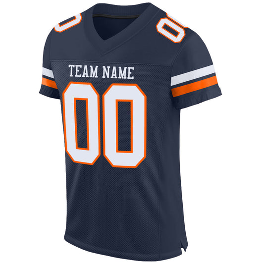 Custom Navy White-Orange Mesh Authentic Football Jersey - Sky-Custom