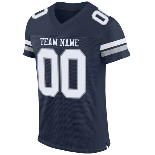 Custom Navy White-Light Gray Mesh Authentic Football Jersey - Sky-Custom