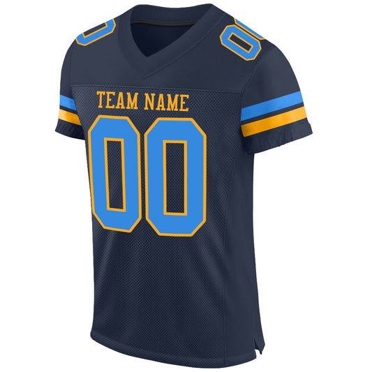 Custom Navy Powder Blue-Gold Mesh Authentic Football Jersey - Sky-Custom