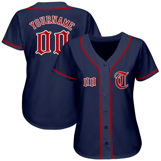 Custom Navy Red-White Authentic Baseball Jersey - Sky-Custom