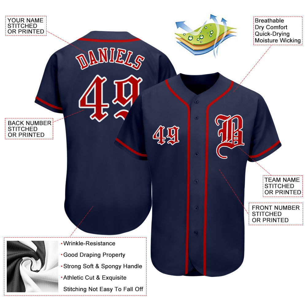 Custom Navy Red-White Authentic Baseball Jersey - Sky-Custom