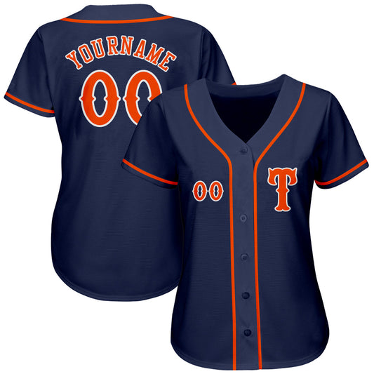 Custom Navy Orange-White Authentic Baseball Jersey - Sky-Custom