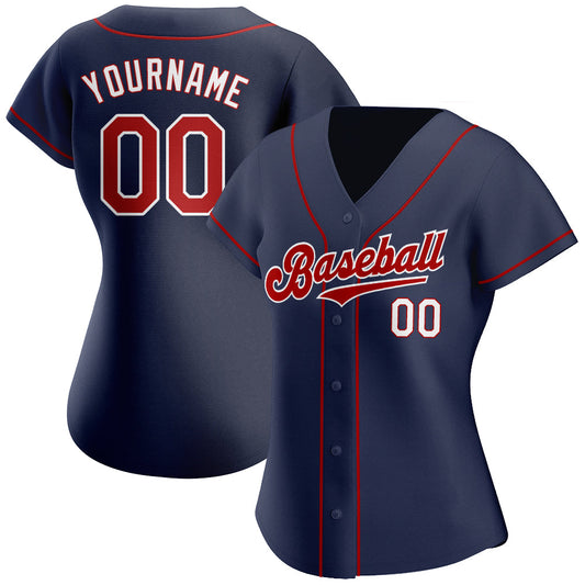 Custom Navy Red-White Authentic Baseball Jersey - Sky-Custom