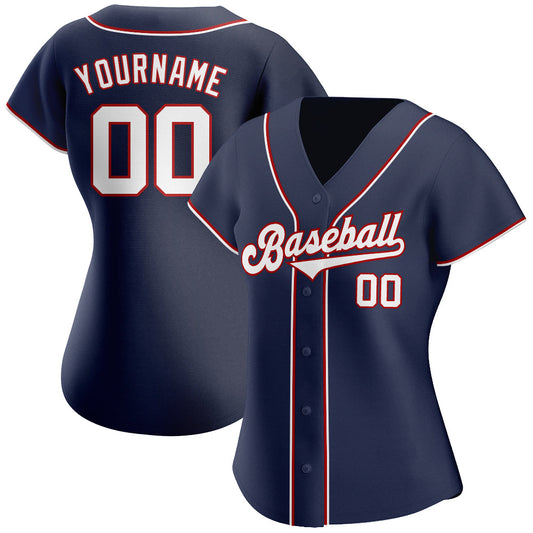 Custom Navy White-Red Authentic Baseball Jersey - Sky-Custom
