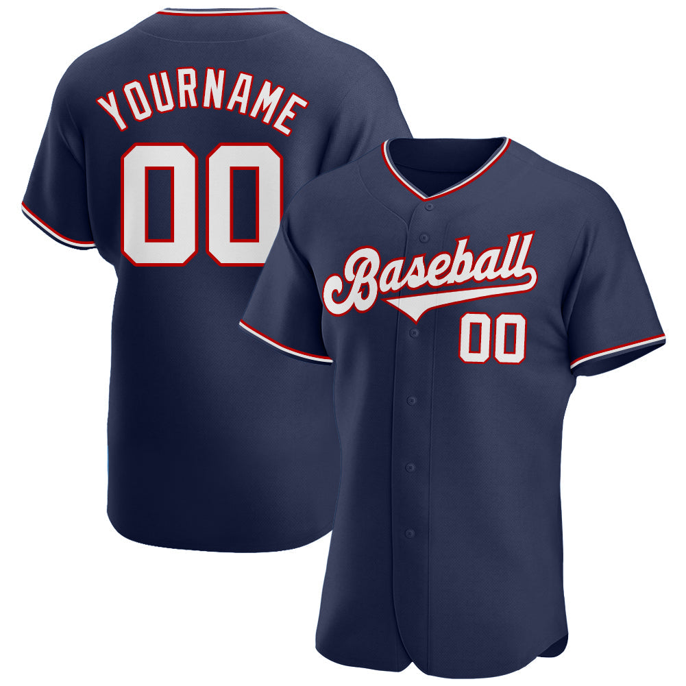 Custom Navy White-Red Authentic Baseball Jersey - Sky-Custom