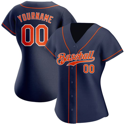 Custom Navy Orange-White Authentic Baseball Jersey - Sky-Custom