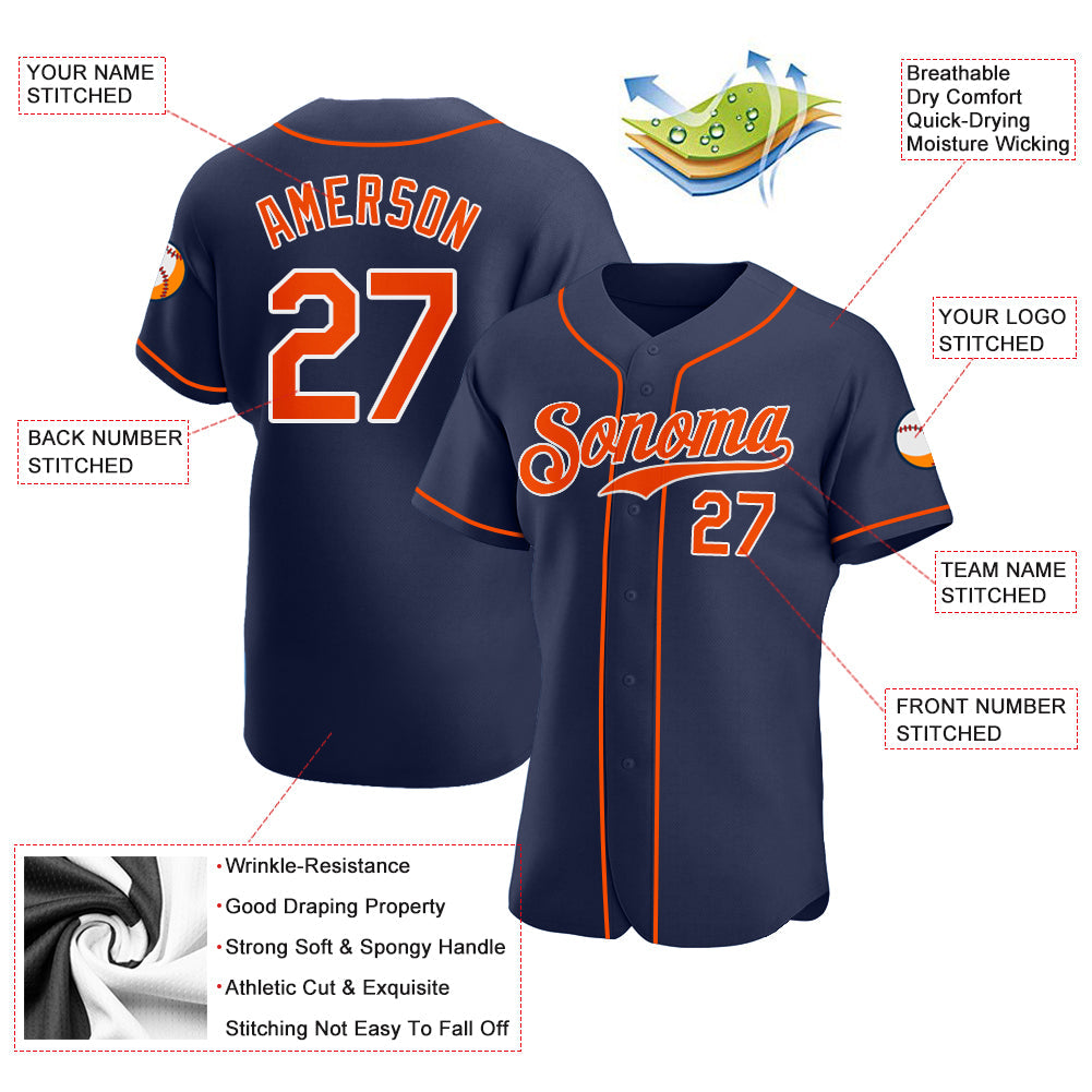 Custom Navy Orange-White Authentic Baseball Jersey - Sky-Custom