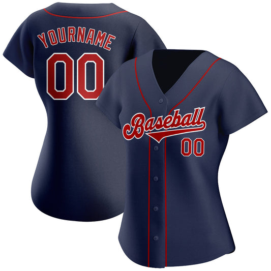 Custom Navy Red-White Authentic Baseball Jersey - Sky-Custom