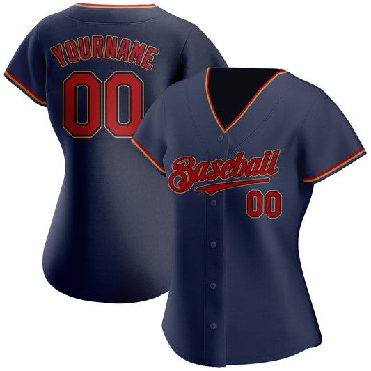 Custom Navy Red-Old Gold Authentic Baseball Jersey - Sky-Custom