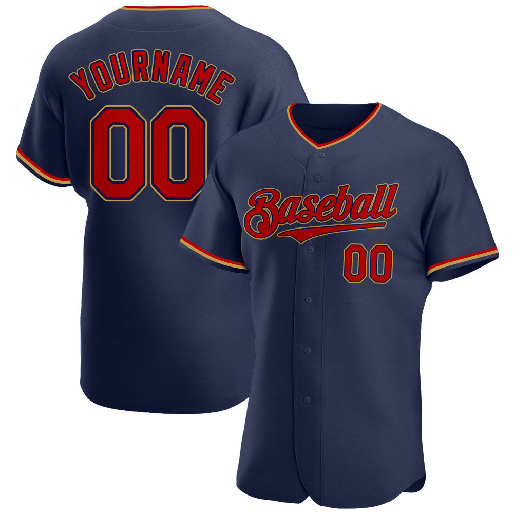 Custom Navy Red-Old Gold Authentic Baseball Jersey - Sky-Custom