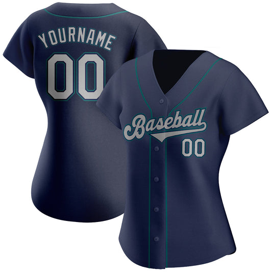 Custom Navy Gray-Teal Authentic Baseball Jersey - Sky-Custom