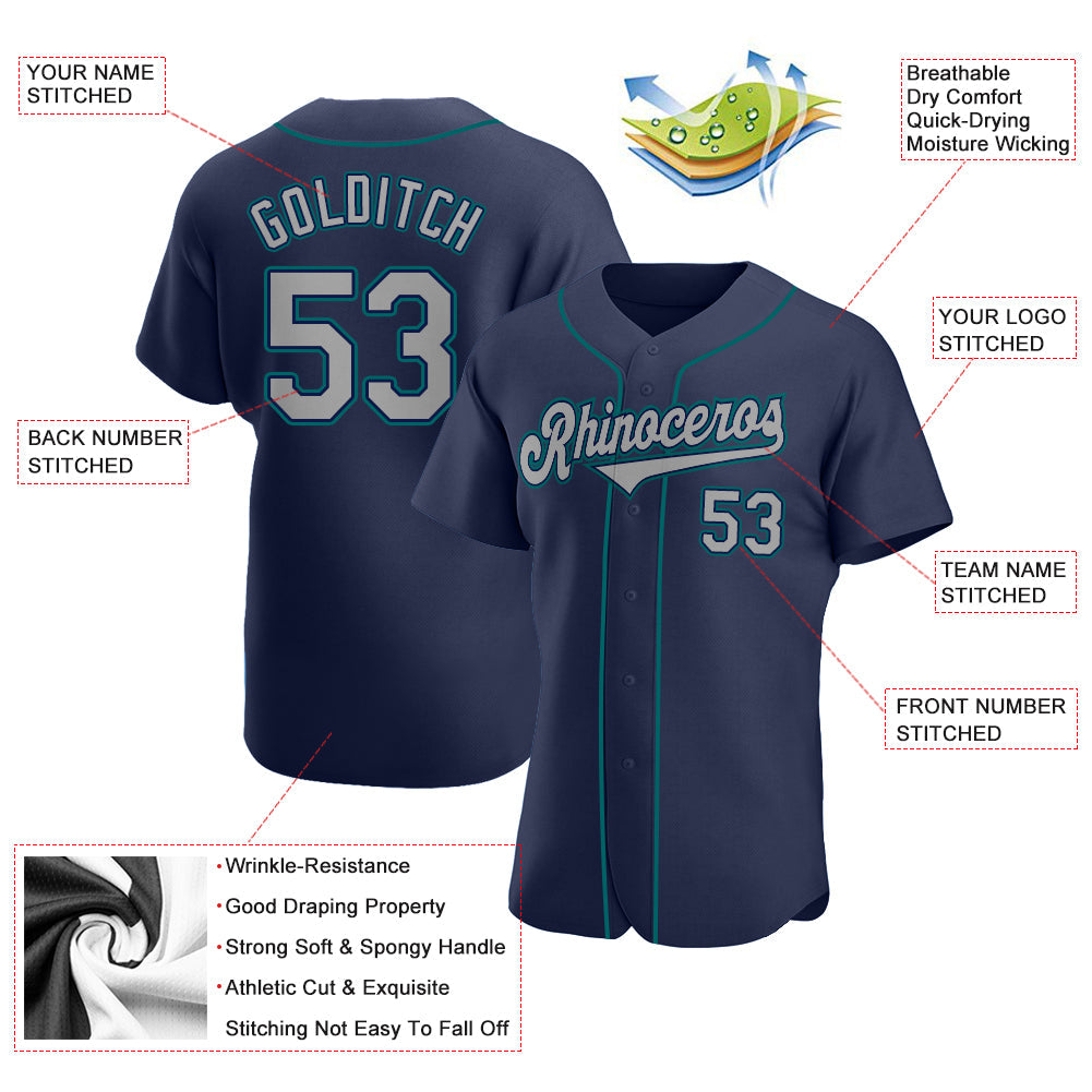Custom Navy Gray-Teal Authentic Baseball Jersey - Sky-Custom