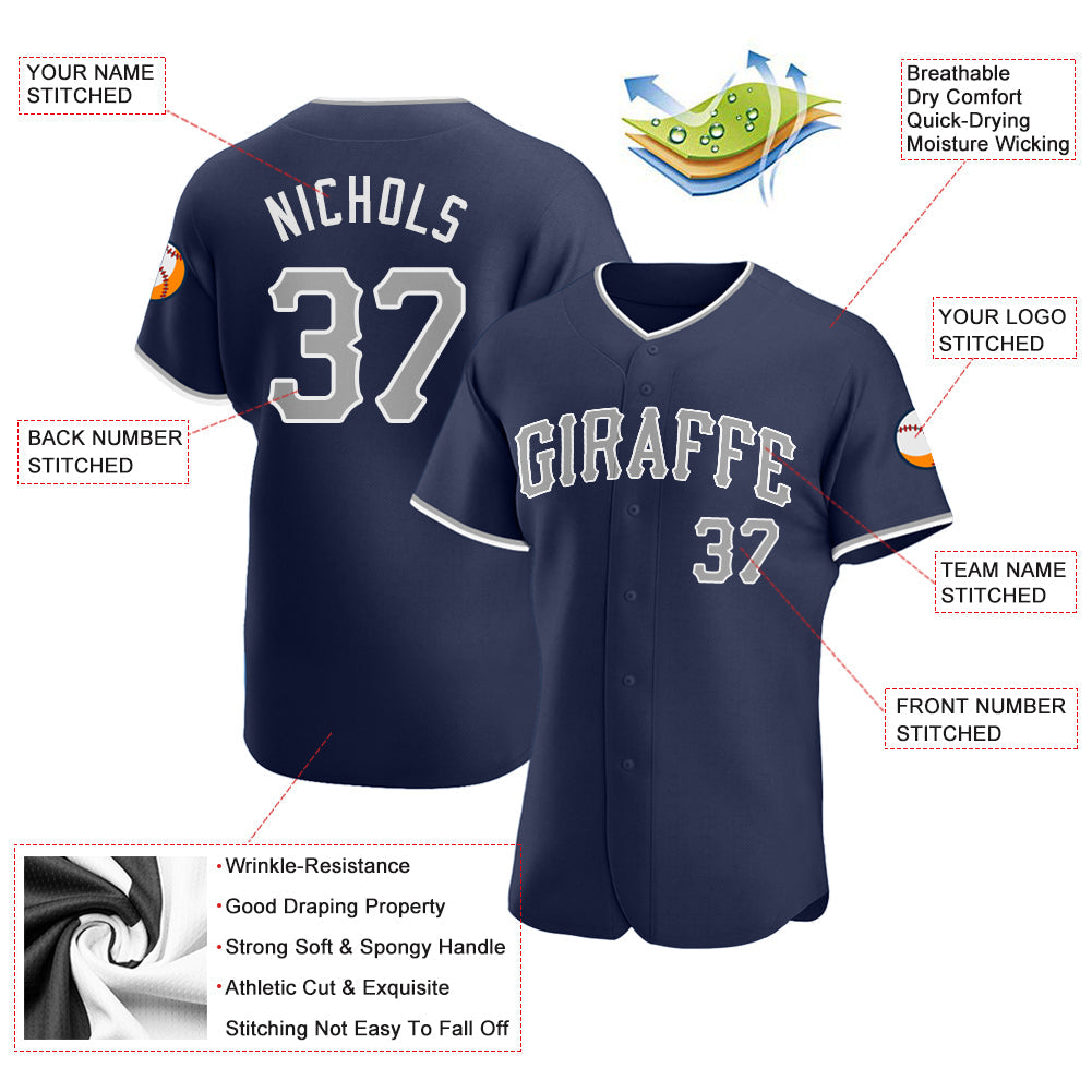Custom Navy Gray-White Authentic Baseball Jersey - Sky-Custom