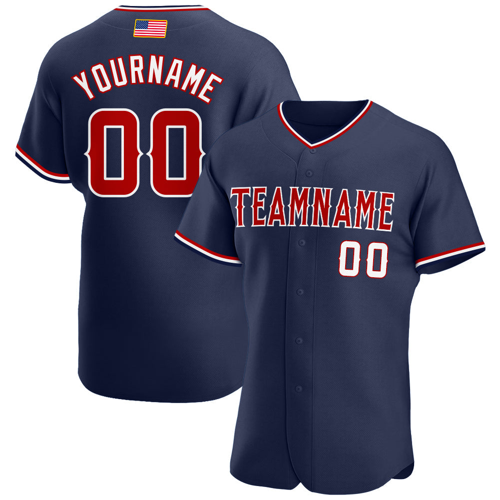 Custom Navy Red-White Authentic American Flag Fashion Baseball Jersey - Sky-Custom
